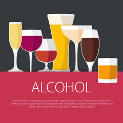 Flat design alcohol concept. Glasses with alcohol. Vector illustration background.