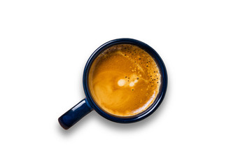 top view cup of coffee on white background