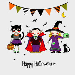 Happy Halloween invitation or greeting card,hand drawn vector illustration