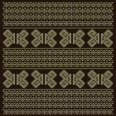 Vintage Nordic Ornament. Ethnic National Ornament. Retro Geometric Embroidery Swatch. Brown Beige digital background vector illustration.