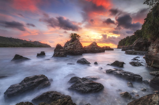 Amazing beach in sunset. Locations in Pegadung Beach Lampung, Indonesia