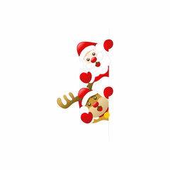 Naklejka premium Cute Santa Claus and Rudolph Horizontal Banner
