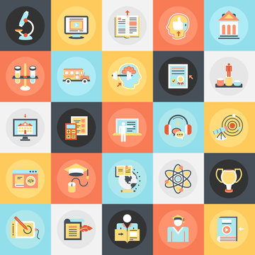 Flat icons pack of internet education