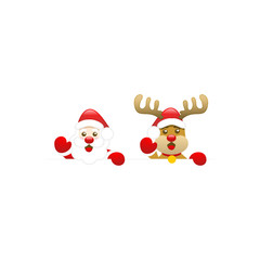 Cute Santa Claus and Rudolph Say Hello Banner