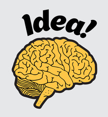 Vector illustration of brain design, idea badge, icon creativity, ideas, inspiration, intelligence, thoughts, strategy, memory, innovation, education, learning