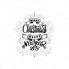 Merry christmas and happy new year 2017 hand-lettering text . Handmade vector calligraphy for your design