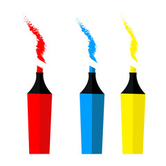 Three markers isolated on a white background. Vector