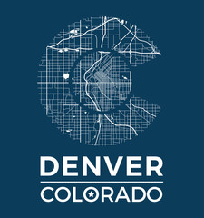 Colorado t-shirt graphic design with denver city map. Tee shirt print, typography, label, badge, emblem. Vector illustration. - obrazy, fototapety, plakaty