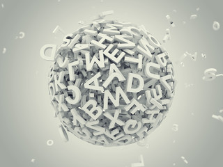 Ball of letters, 3d illustration
