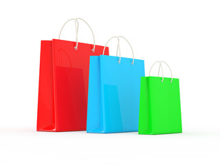 Three color shopping bag isolated. Shopping concept 3d rendering.