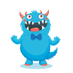 Cute Monster Vector. Cartoon Monster Mascot. Vector Illustration Funny Fantastic Animals. Cartoon Monster Face. Sticker Cartoon Monster.