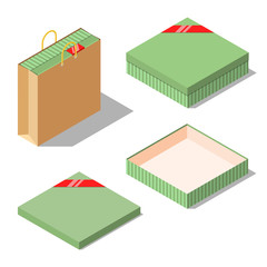 Opened and closed present gift boxes