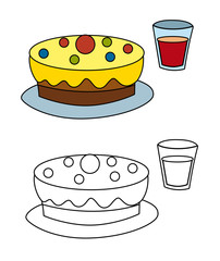 Cartoon scene with cake and drink - isolated - illustration for children