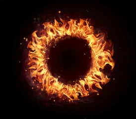 Crédence de cuisine en verre imprimé Flamme Cercle de feu isolé sur fond noir