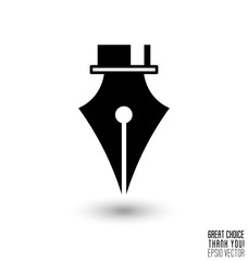 Fountain pen tool, flat icon. Black vector illustration on white background.