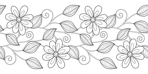 Obraz premium Vector Seamless Monochrome Floral Pattern