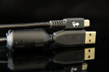 Close-up USB Data Cable on Black Background