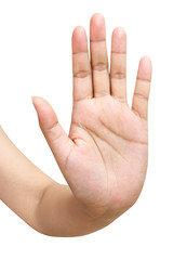 Woman hand showing the five fingers isolated on a white background, Clipping path included.