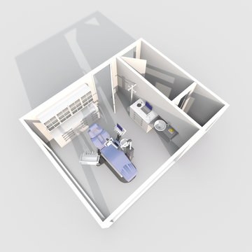 3d interior rendering of small furnished dental clinic