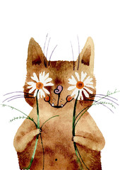 vector illustration, watercolor cat