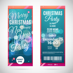 Merry Christmas and happy New Year ticket design, vector illustration