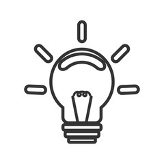 Silhouette, shape incandescent bulbs, which emit bright light. Symbol ideas, design and success. On a white background black lines.