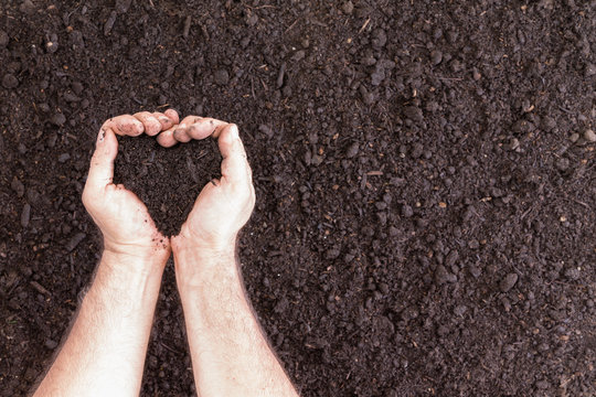 Pair Of Hands Holding Soil In Heart Shape