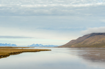 Peaceful landscape of river in the High Arctic, Svalbard