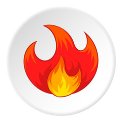 Fire icon in cartoon style isolated on white circle background. Burning symbol vector illustration 