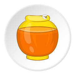 Jar of honey icon in cartoon style isolated on white circle background. Food symbol vector illustration