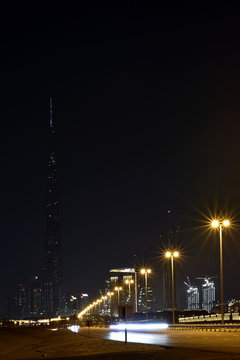 Dubai sky line business bay landscape at the night, Dubai, United Arab Emirates