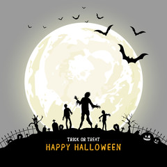 Obraz na płótnie Canvas Halloween background design. silhouette zombies with moon light. This illustration can be used as a greeting card, poster banner or print.