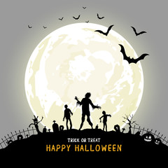 Halloween background design. silhouette zombies with moon light. This illustration can be used as a greeting card, poster banner or print.