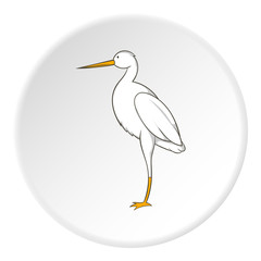 Stork icon in cartoon style isolated on white circle background. Bird symbol vector illustration
