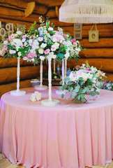 Flowers arrangement bouquets as decoration for wedding