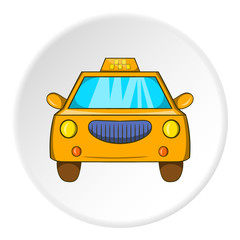 Taxi icon in cartoon style isolated on white circle background. Transportation symbol vector illustration