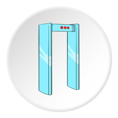 Check on metal detector icon in cartoon style isolated on white circle background. Airport symbol vector illustration