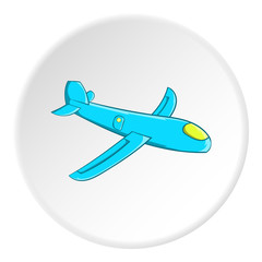 Childrens plane icon in cartoon style isolated on white circle background. Games and toys symbol vector illustration