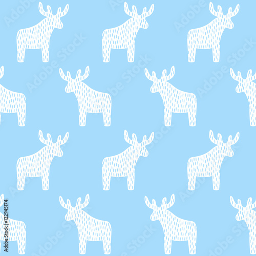 Reindeer Christmas Pattern On Light Blue Background Simple Seamless Happy New Year Winter Reindeer Christmas Pattern On Light Blue Background Simple Seamless Happy New Year Winter