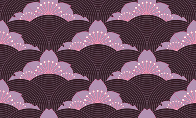 Fototapeta premium stylized lotus pond seamless pattern pink and purple shades