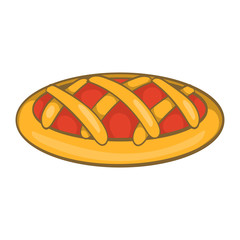 Delicious cherry pie icon in cartoon style isolated on white background vector illustration