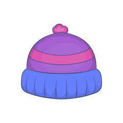 Winter knitted hat with pompon icon in cartoon style isolated on white background vector illustration