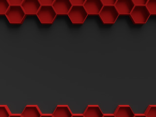 Red hexagon pattern with dark background template for presentation, 3D rendering 
