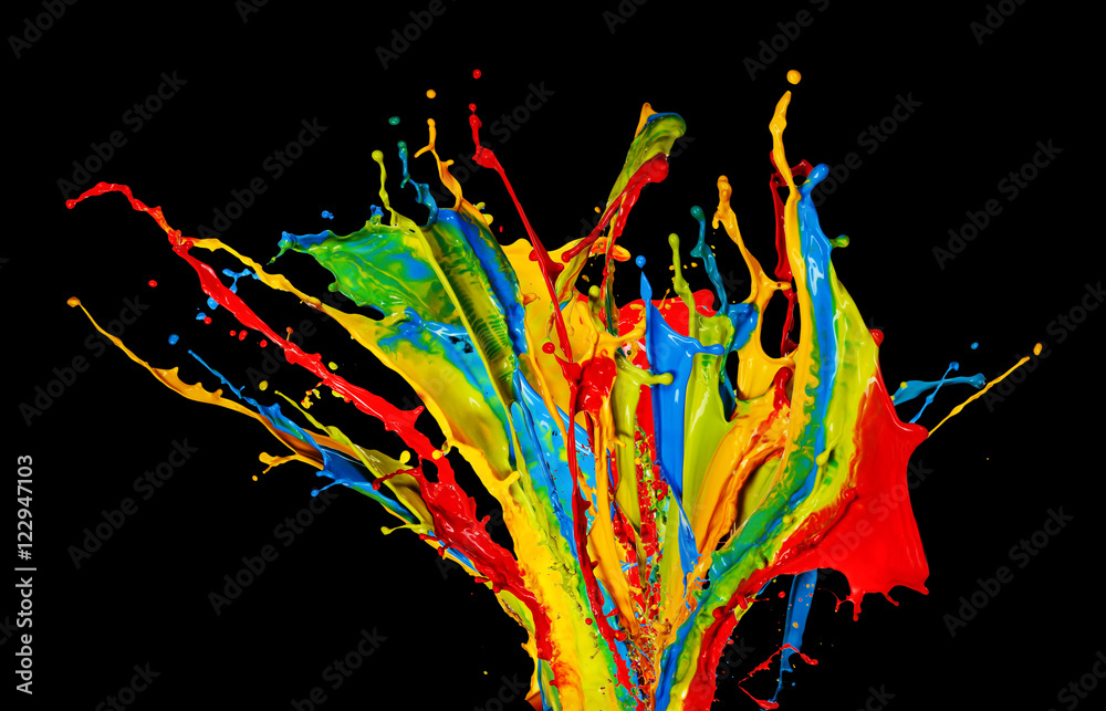 Poster abstract color splashes on black background