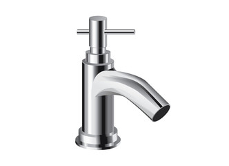 Single hole bathroom faucet chrome. Single handle controls. Vector object about bathroom interior.