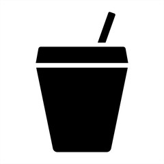 paper plastic coffee cola glass drink cup with straw icon black