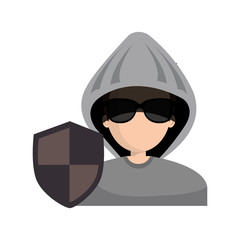 avatar man hacker and shield icon. vector illustration