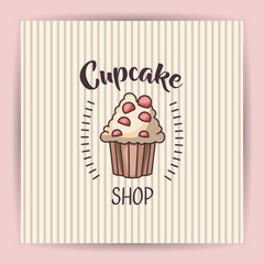 Muffin cupcake icon. Bakery food daily and fresh theme. Striped background. Vector illustration