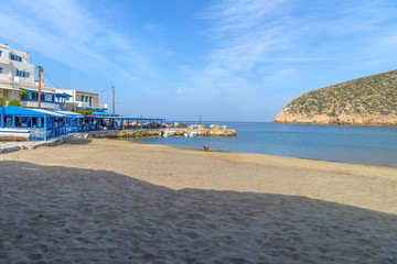 Peaceful scenery on a beautiful beach in Naxos, Cyclades, Greece - obrazy, fototapety, plakaty