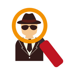 security detective man and magnifying glass icon. vector illustration